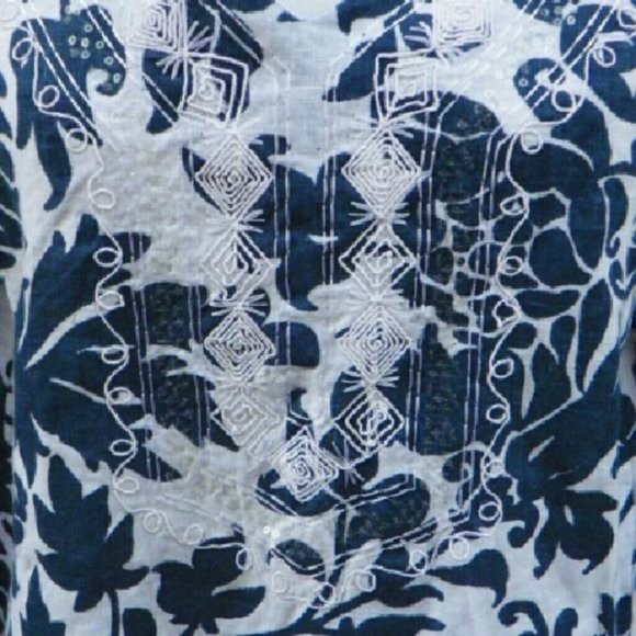 NWT Carla Conti S embroidered tunic blue white - Picture 2 of 3